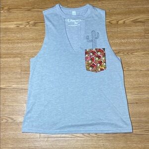Gray Tank Top with Floral Pocket